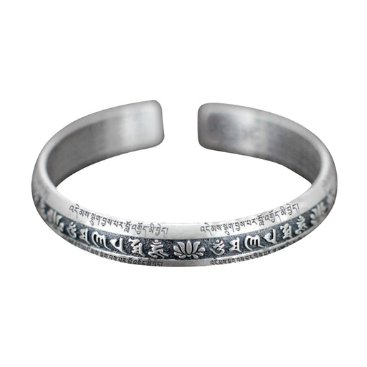 Cuff Bangle Engraved Heart Sutra Six-Character Mantra Bracelet