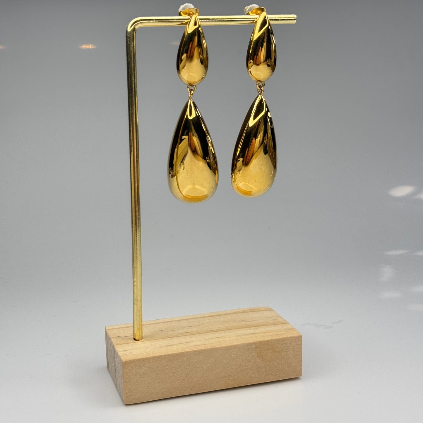 Polished Double Teardrop Statement Earrings - Gold Plated - DEAL OF THE DAY