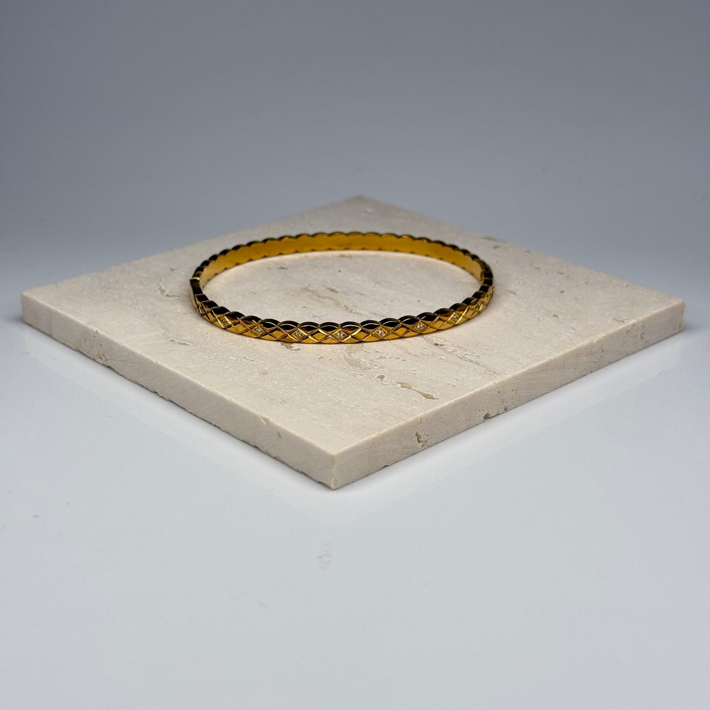 5A+ CZ Grid Tone Bangle Bracelet - Gold Plated - DEAL OF THE DAY