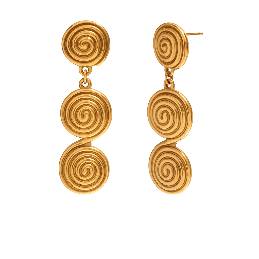 Double Spiral Statement Drop Earrings - Gold Plated