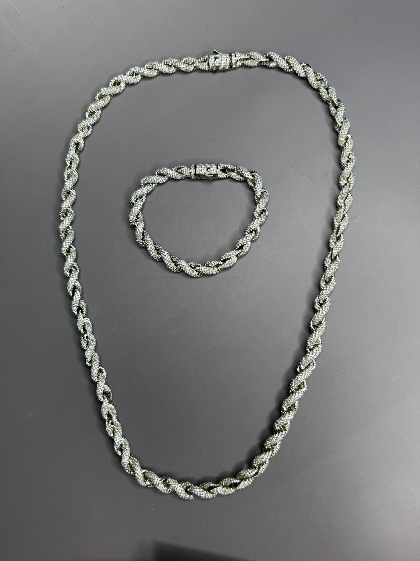 VVS1 Moissanite 8mm Tennis Cuban Rope Style Chain & Bracelet (Set) - DEAL OF THE DAY