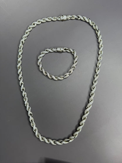 VVS1 Moissanite 8mm Tennis Cuban Rope Style Chain & Bracelet (Set) - DEAL OF THE DAY