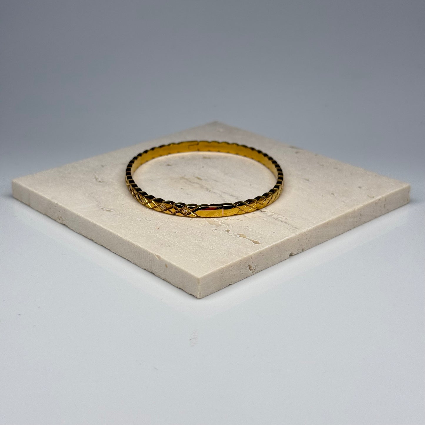 5A+ CZ Grid Tone Bangle Bracelet - Gold Plated - DEAL OF THE DAY