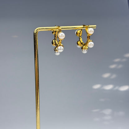 Circular Pearl Cluster Earrings – Gold Plated - DEAL OF THE DAY