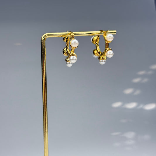 Circular Pearl Cluster Earrings – Gold Plated - DEAL OF THE DAY