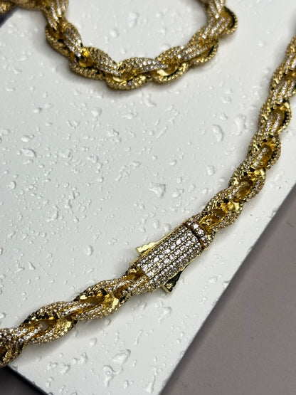 VVS1 Moissanite 8mm Tennis Cuban Rope Style Chain & Bracelet (Set) - DEAL OF THE DAY