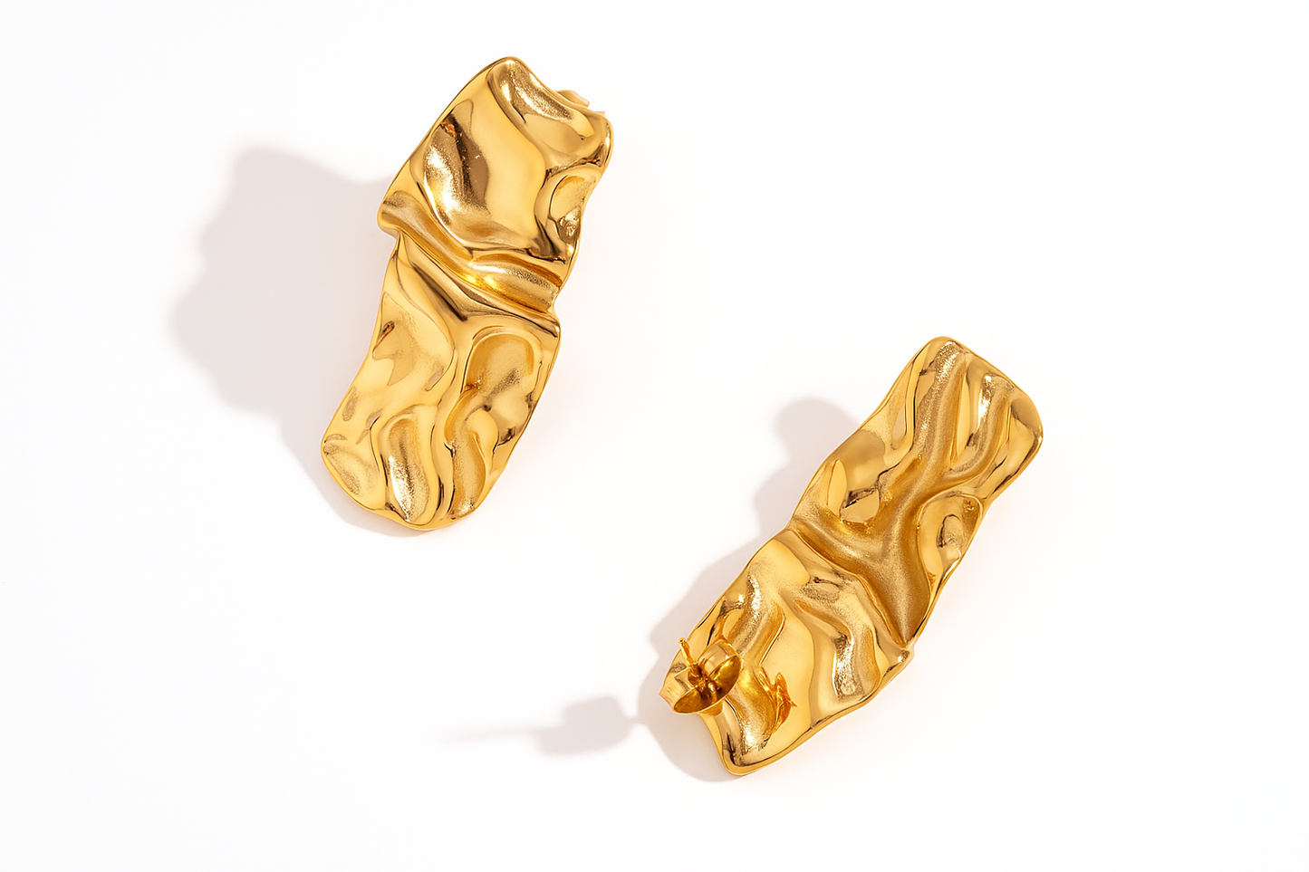 Hammered Liquid Gold Dangle Earrings - Gold Plated