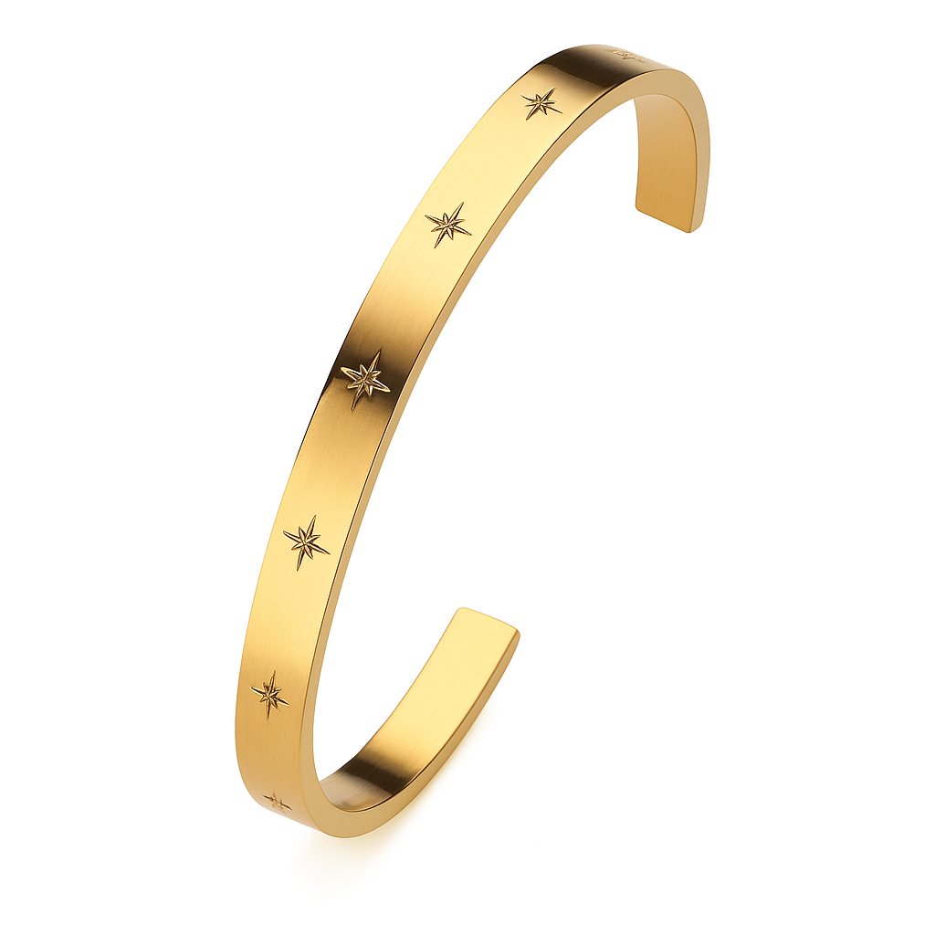 North Star Pattern Minimalist Bangle Bracelet – Gold Plated