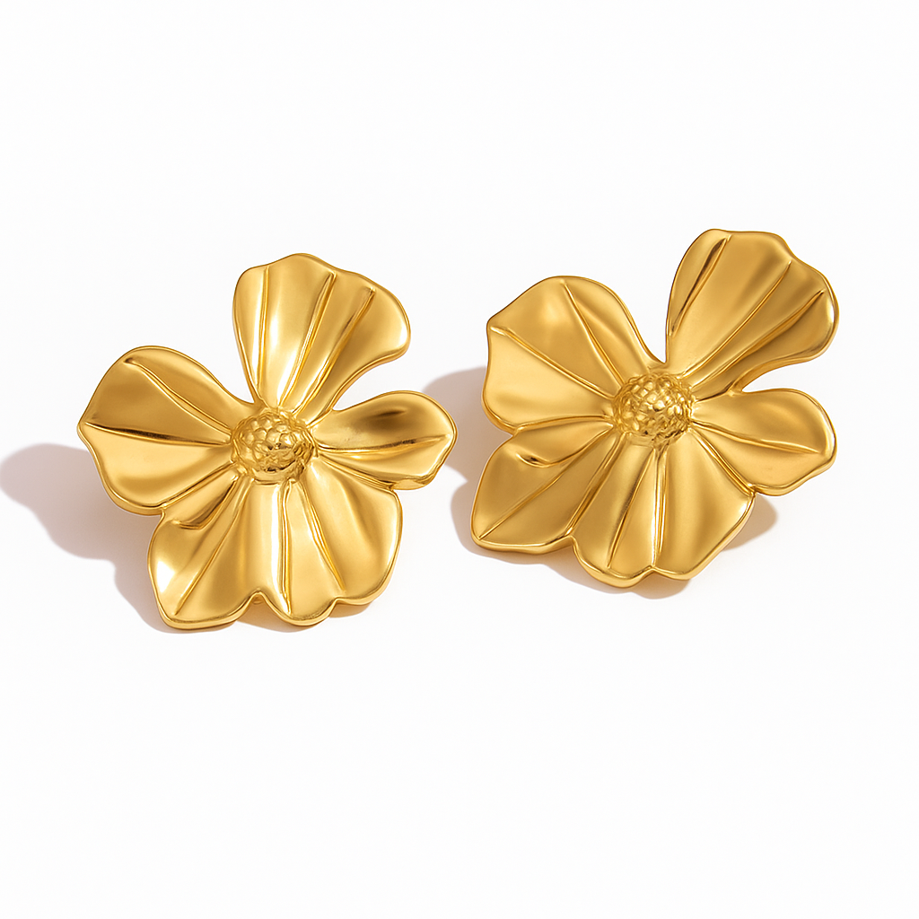 Petal Dome Flower Earrings - Gold Plated