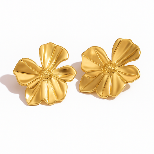Petal Dome Flower Earrings - Gold Plated