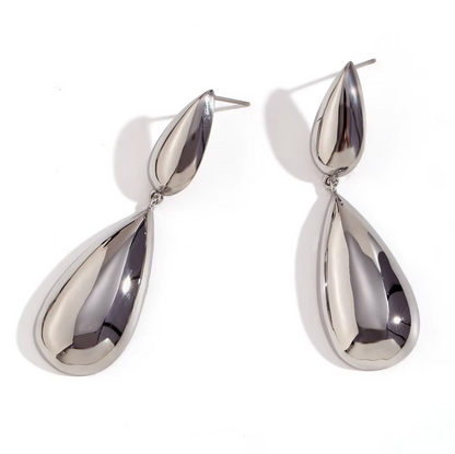 Polished Double Teardrop Statement Earrings - Gold Plated