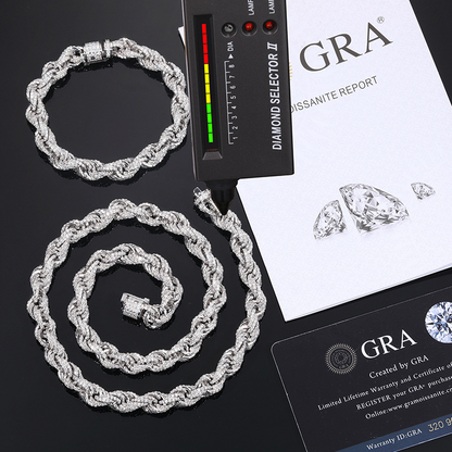 VVS1 Moissanite 8mm Tennis Cuban Rope Style Chain & Bracelet