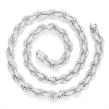VVS1 Moissanite 8mm Tennis Cuban Rope Style Chain & Bracelet