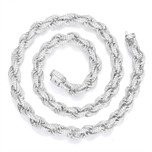 VVS1 Moissanite 8mm Tennis Cuban Rope Style Chain & Bracelet