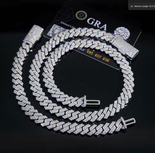 VVS1 Moissanite 10mm Two Rows Cuban Link Chain & Bracelet