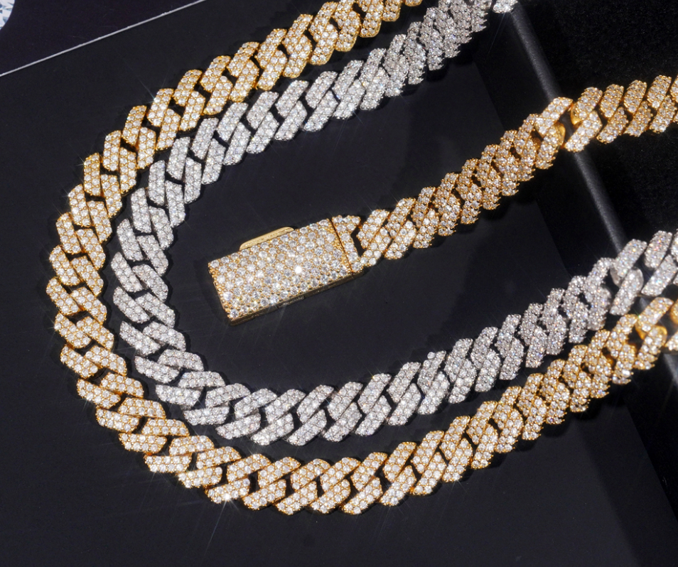 VVS1 Moissanite 8mm Two Rows Cuban Link Chain