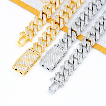 VVS1 Moissanite 18mm Three Rows Cuban Link Chain