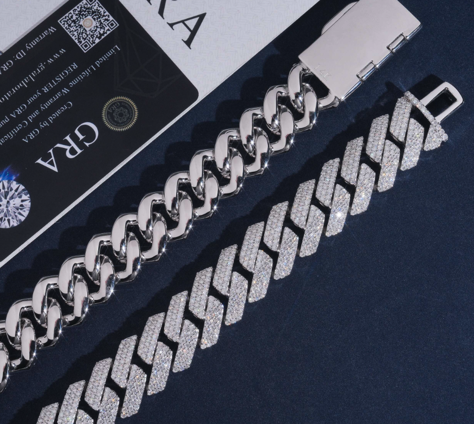 VVS1 Moissanite 20mm Three Rows Cuban Link Chain