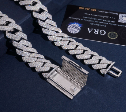 VVS1 Moissanite 20mm Three Rows Cuban Link Chain