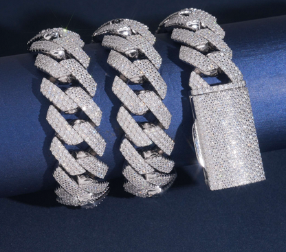 VVS1 Moissanite 20mm Three Rows Cuban Link Chain