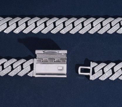 VVS1 Moissanite 20mm Three Rows Cuban Link Chain