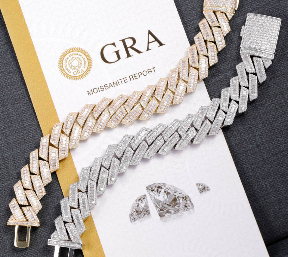 VVS1 Moissanite 18mm Baguette Cut Cuban Link Bracelet