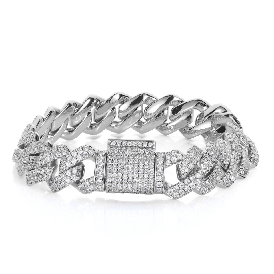 VVS1 Moissanite 14mm Two Rows Cuban Link Bracelet