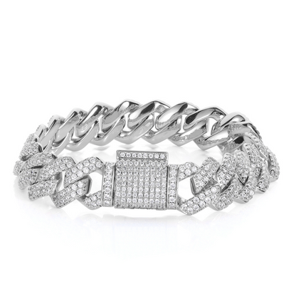 VVS1 Moissanite 14mm Two Rows Cuban Link Bracelet