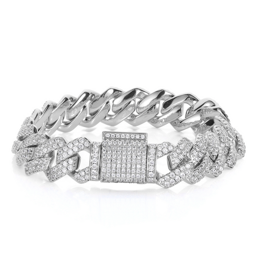 VVS1 Moissanite 14mm Two Rows Cuban Link Bracelet