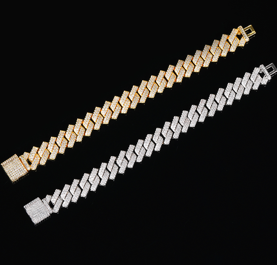 VVS1 Moissanite 14mm Two Rows Cuban Link Bracelet