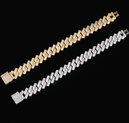 VVS1 Moissanite 14mm Two Rows Cuban Link Bracelet