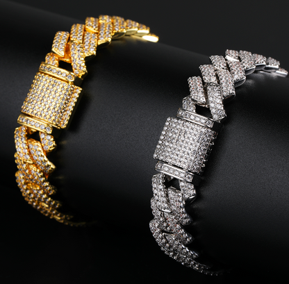 VVS1 Moissanite 14mm Two Rows Cuban Link Bracelet