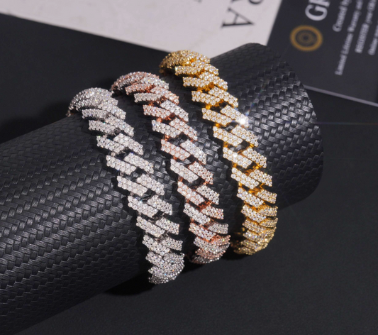 VVS1 Moissanite 12mm Two Rows Cuban Link Bracelet