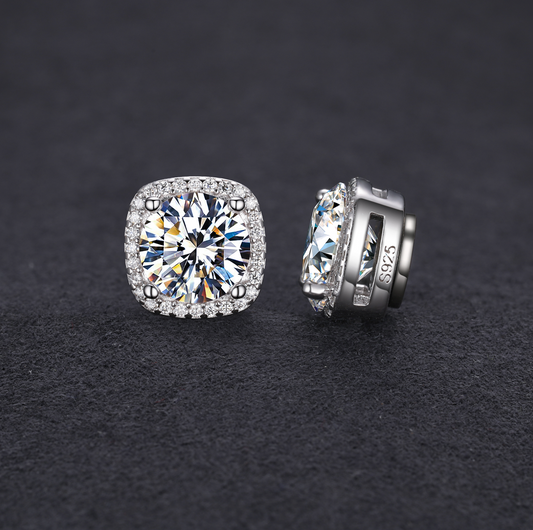 VVS1 Moissanite Square Halo Magnetic Earrings