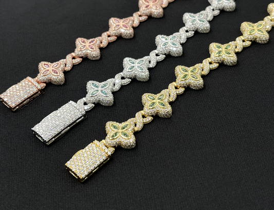 VVS1 Moissanite 15mm Cuban Marquise Flower Four Leaf Clover Bracelet