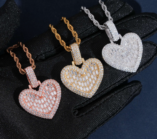 VVS1 Moissanite Heart Baguette & Rounded Pendant