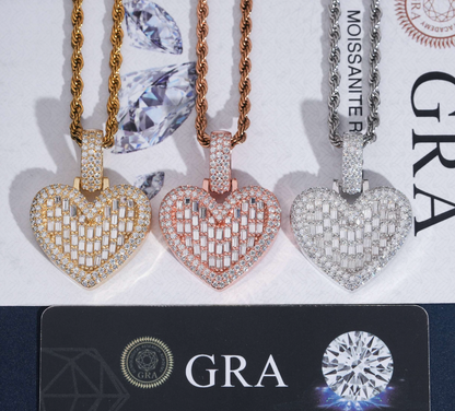 VVS1 Moissanite Heart Baguette & Rounded Pendant