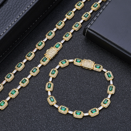5A+ CZ 7mm Green Baguette Emerald Cushion Cut Bracelet