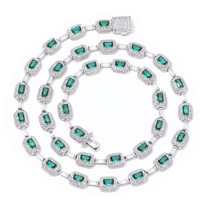 5A+ CZ 7mm Green Baguette Emerald Cushion Cut Chain
