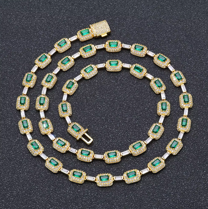 5A+ CZ 7mm Green Baguette Emerald Cushion Cut Chain