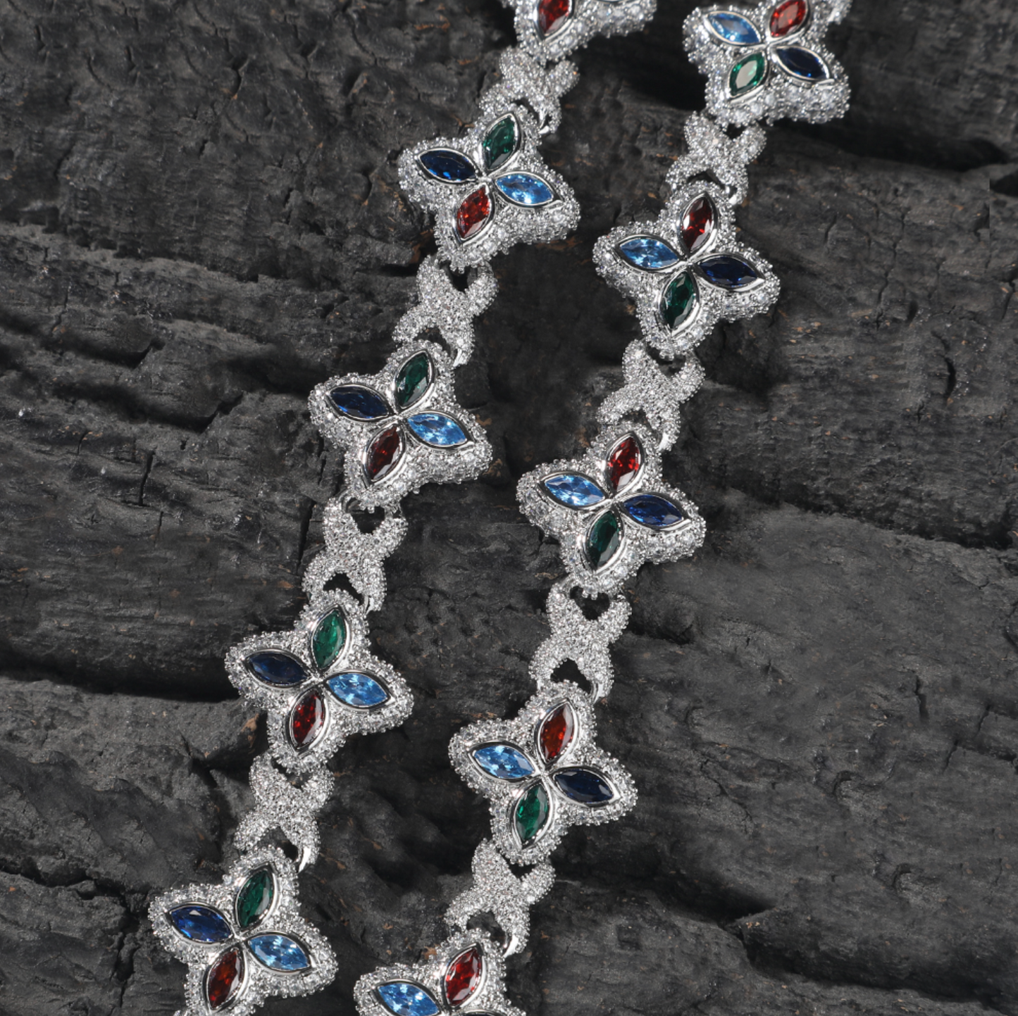 5A+ CZ 19mm Cluster Hexagon Shapes Infinity Charm Chain