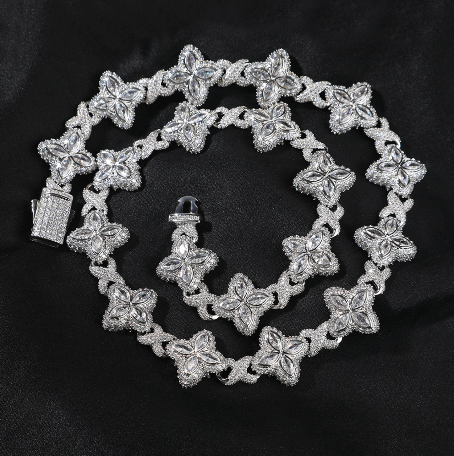5A+ CZ 19mm Cluster Hexagon Shapes Infinity Charm Chain