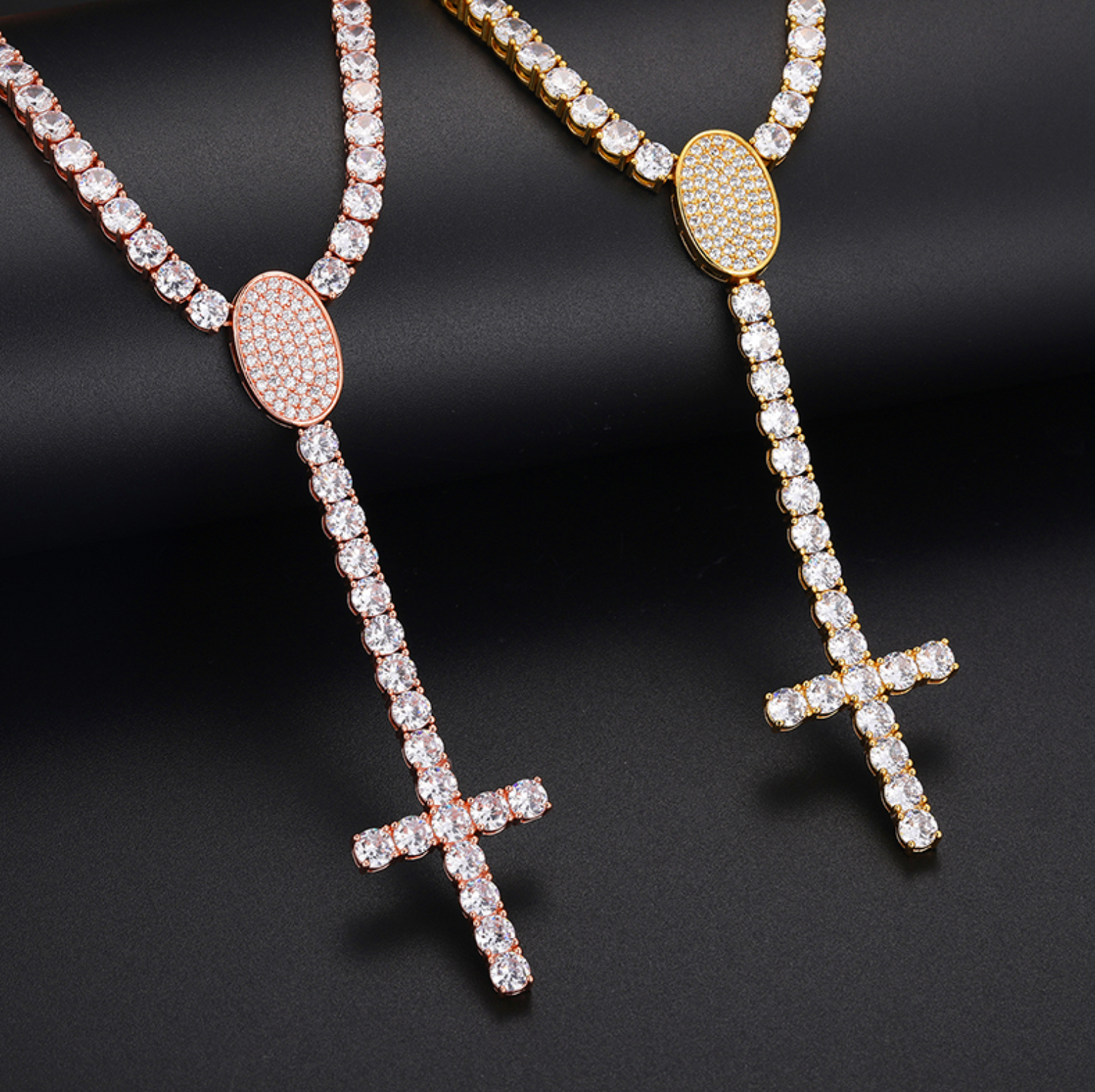 5A+ CZ 5mm Long Cluster Cross Tennis Chain