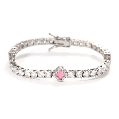 5A+ CZ 4mm Flower Tennis Bracelet