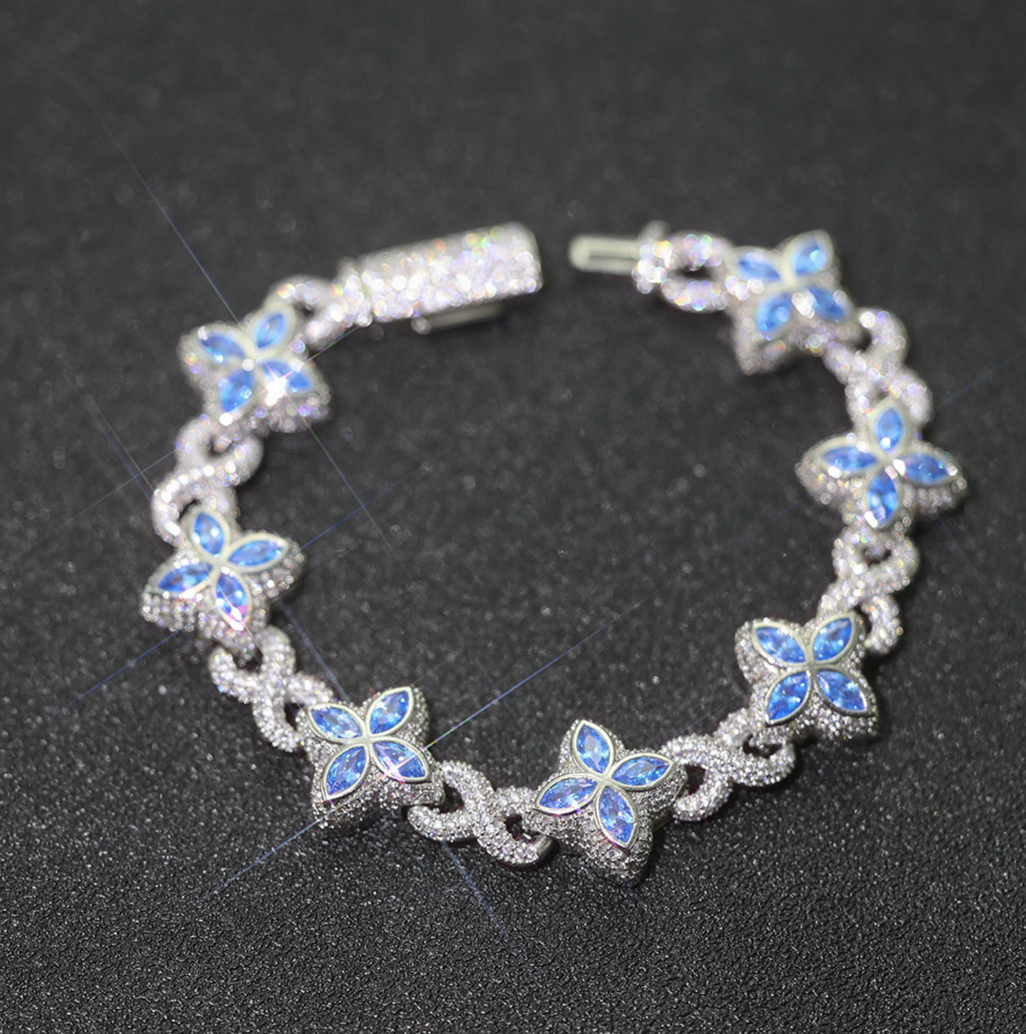 5A+ CZ 19mm Cuban Cluster Hexagon Shapes Infinity Charm Bracelet