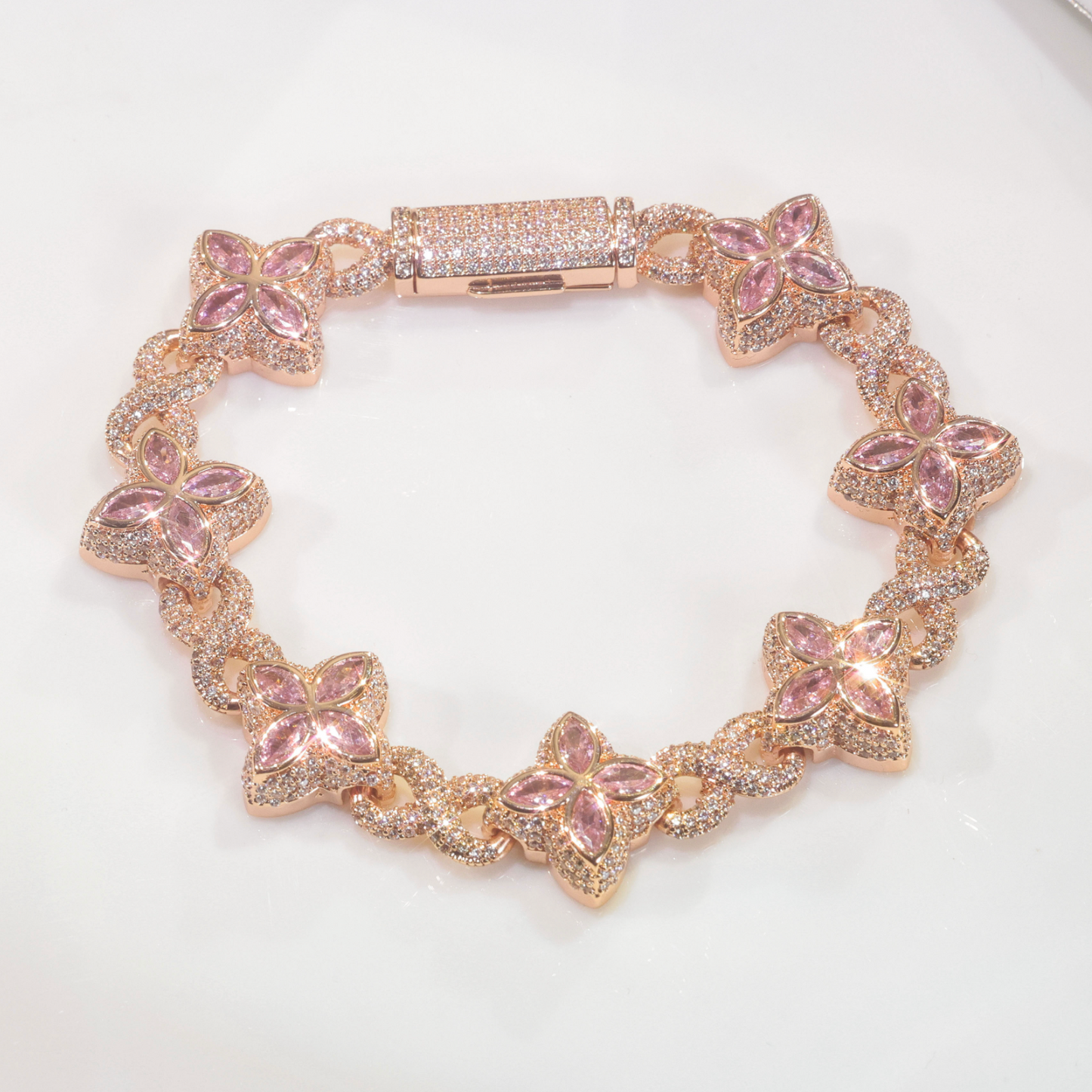 5A+ CZ 19mm Cuban Cluster Hexagon Shapes Infinity Charm Bracelet