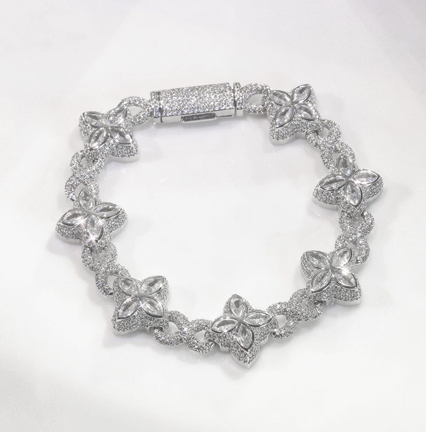 5A+ CZ 19mm Cuban Cluster Hexagon Shapes Infinity Charm Bracelet