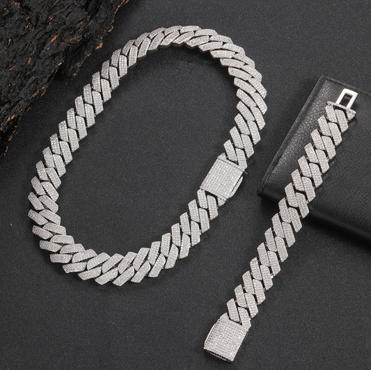 5A+ CZ 20mm Three Rows Cuban Link Chain & Bracelet