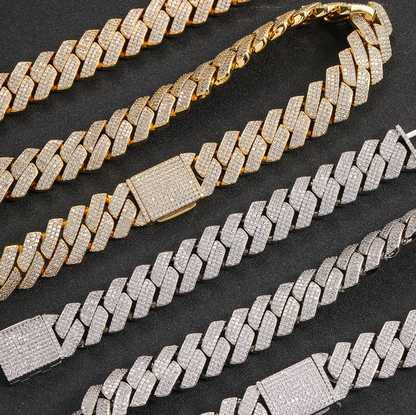 5A+ CZ 20mm Three Rows Cuban Link Chain & Bracelet