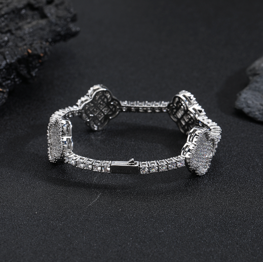 5A+ CZ 3.5 mm Cuban Four Leaf Clover Tennis Bracelet